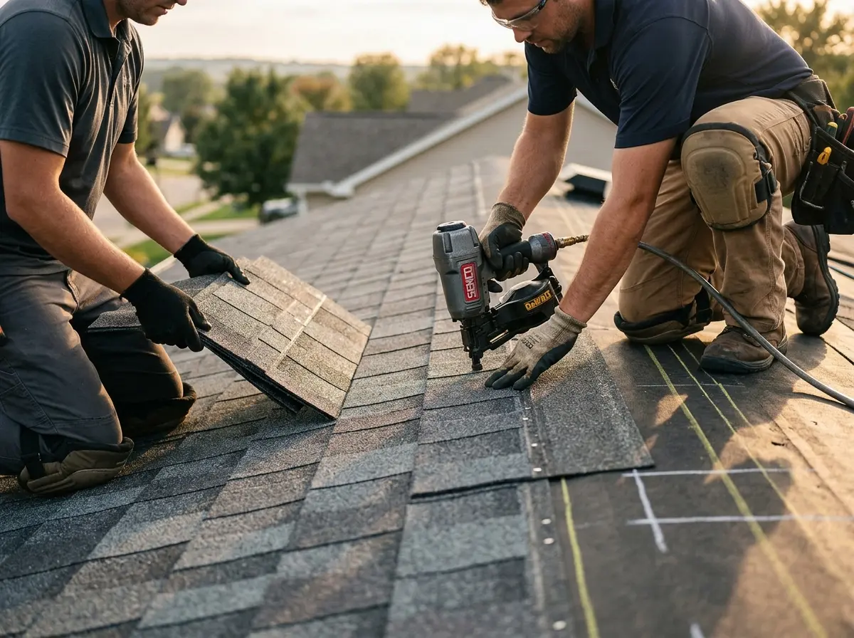Professional roofer working on a residential roof in Port Orchard